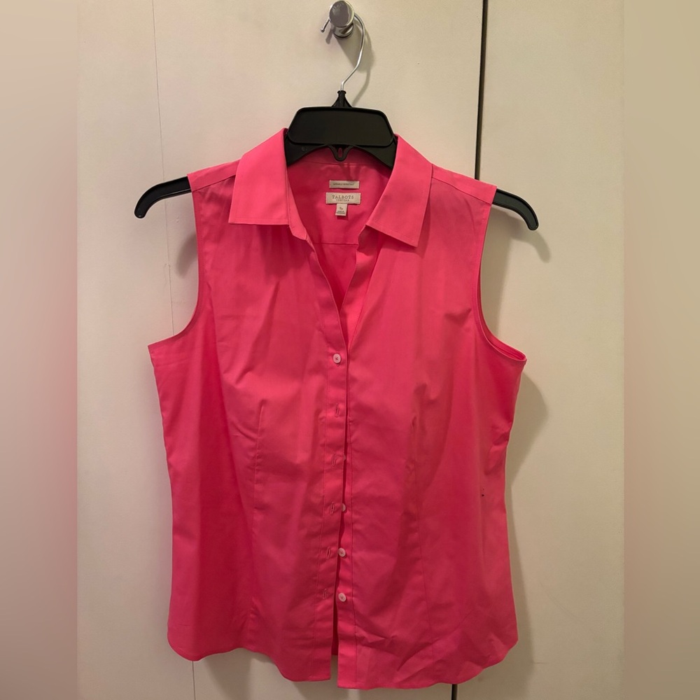 Talbots Bright Pink Sleeveless Button-Down Shirt